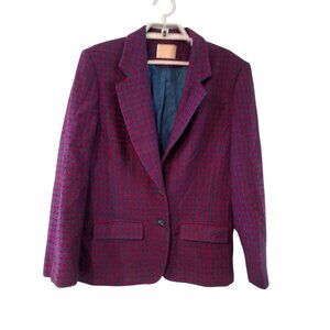 Pendleton Blazer womens 12 wool USA vintage houndstooth pink teal